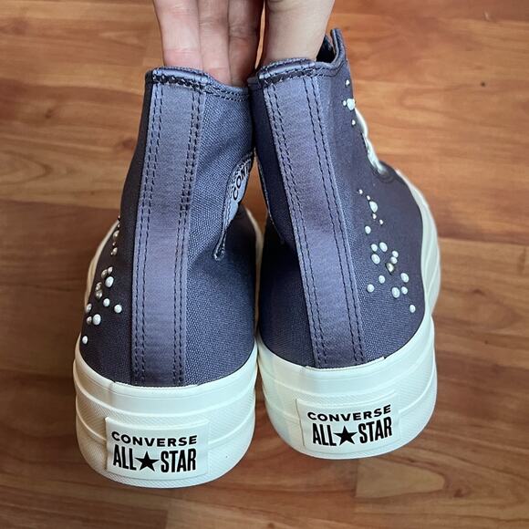 NEW Womens Size 8.5 Converse Chuck Taylor All Star Lift Pearls Studs High Shoe - Picture 9 of 12